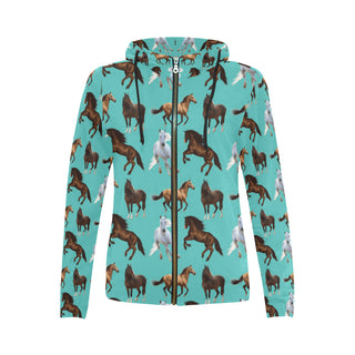 Horse Pattern All Over Print Full Zip Hoodie for Women - TeeAmazing