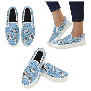 Shark White Women's Slip-on Canvas Shoes - TeeAmazing