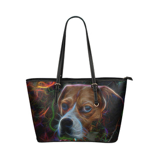 Beagle Glow Design 2 Leather Tote Bag/Small - TeeAmazing