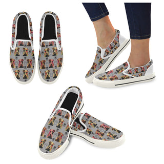 Pit Bull Pop Art Pattern No.1 White Women's Slip-on Canvas Shoes/Large Size (Model 019) - TeeAmazing