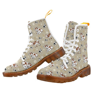 Cow Pattern White Boots For Men - TeeAmazing