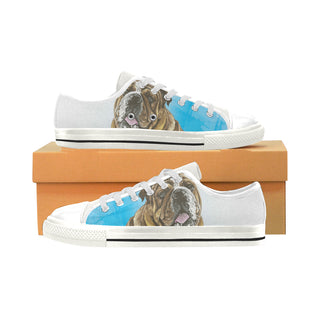 English Bulldog Water Colour No.1 White Low Top Canvas Shoes for Kid - TeeAmazing