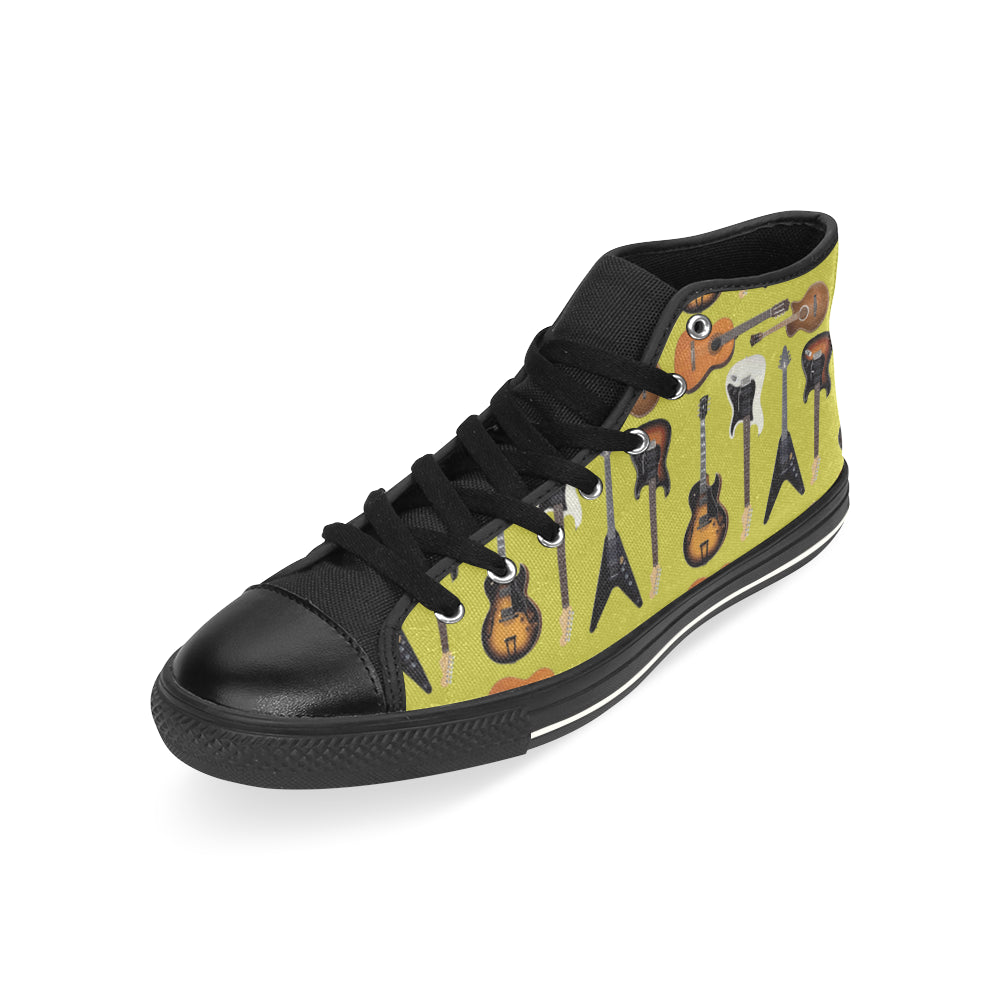 Guitar Pattern Black High Top Canvas Shoes for Kid - TeeAmazing