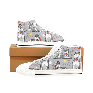 Siberian Husky Flower White Men’s Classic High Top Canvas Shoes /Large Size - TeeAmazing