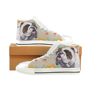 English Bulldog White High Top Canvas Shoes for Kid - TeeAmazing