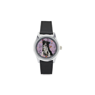 Border Collie Kid's Stainless Steel Leather Strap Watch - TeeAmazing