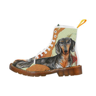 Dachshund Drawing White Boots For Women - TeeAmazing