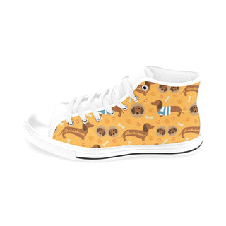 Dachshund Pattern White Men’s Classic High Top Canvas Shoes /Large Size - TeeAmazing