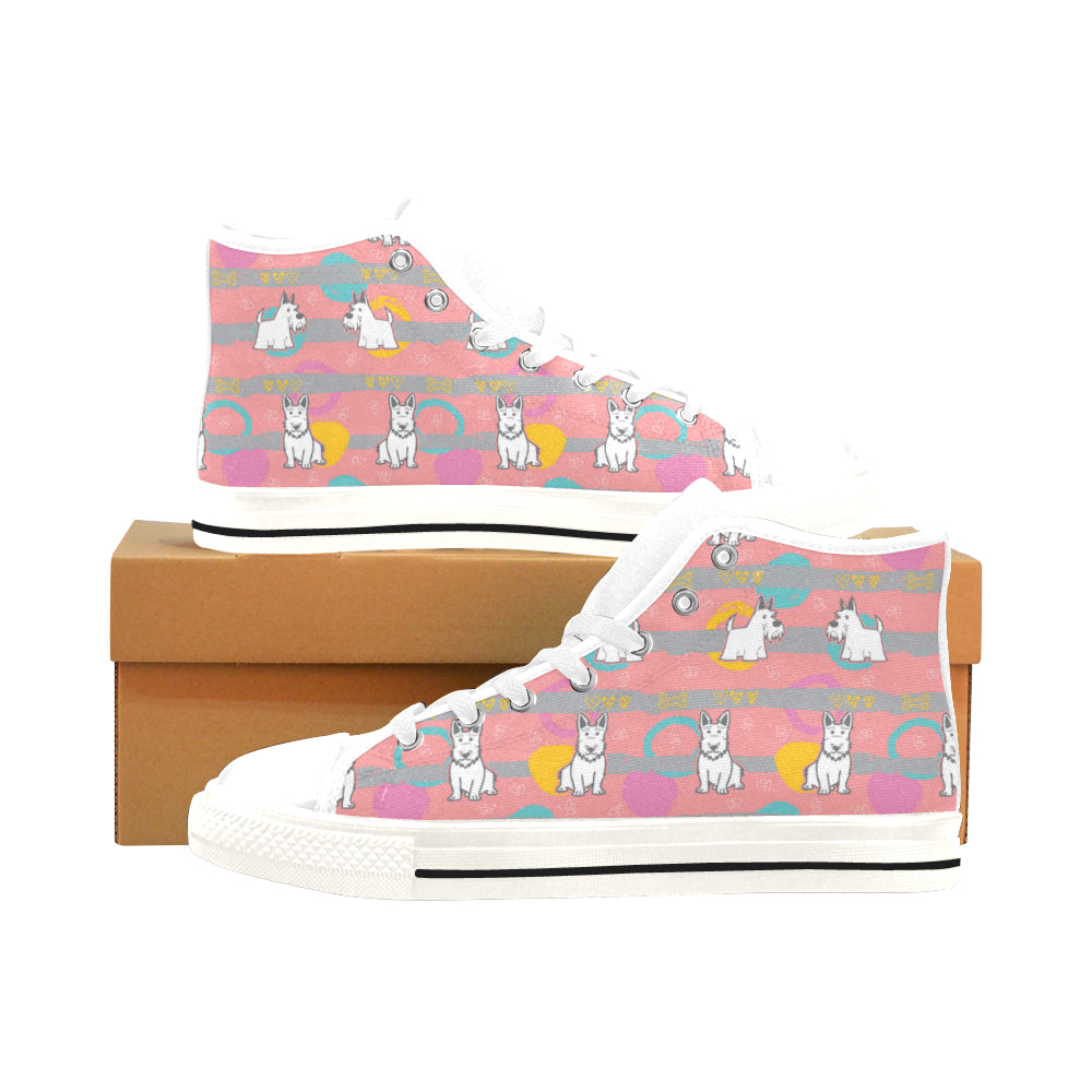Scottish Terrier Pattern White Men’s Classic High Top Canvas Shoes /Large Size - TeeAmazing