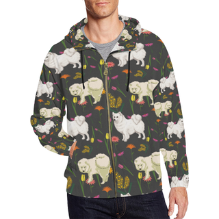 American Eskimo Dog Flower All Over Print Full Zip Hoodie for Men (Model H14) - TeeAmazing