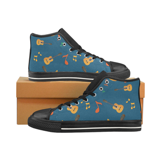 Classic Guitar Pattern Black Men’s Classic High Top Canvas Shoes /Large Size - TeeAmazing