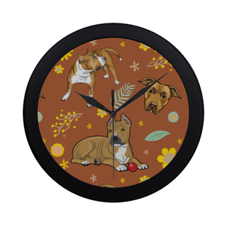 American Staffordshire Terrier Flower Black Circular Plastic Wall clock - TeeAmazing