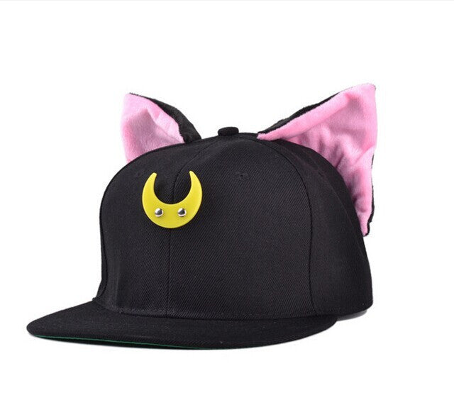 Lovely Sailor Moon Tsukino Usagi Luna Snapback Cat Ears Hip Hop Hat Baseball Cap 2 Colors - TeeAmazing