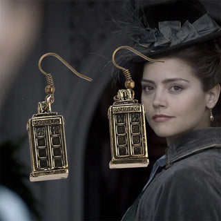 Vintage Bronze TARDIS earrings  police box doctor who Sonic Screwdriver dangle earrings jewelry - TeeAmazing