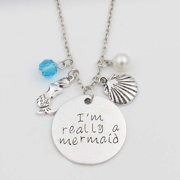 Ariel Little Mermaid Necklace "I'm really a mermaid" Handwriting Letter Necklace, the Pearls Maxi Necklace, Collier Femme Kolye Jewelry - TeeAmazing