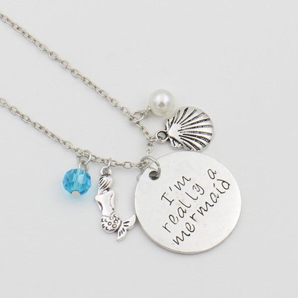 Ariel Little Mermaid Necklace "I'm really a mermaid" Handwriting Letter Necklace, the Pearls Maxi Necklace, Collier Femme Kolye Jewelry - TeeAmazing