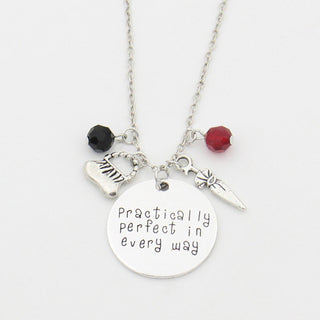 Mary Poppins "Practically perfect in every way" Hand Stamped Letter Necklace, Handbag, Umbrella, Crystals Charms Necklace - TeeAmazing