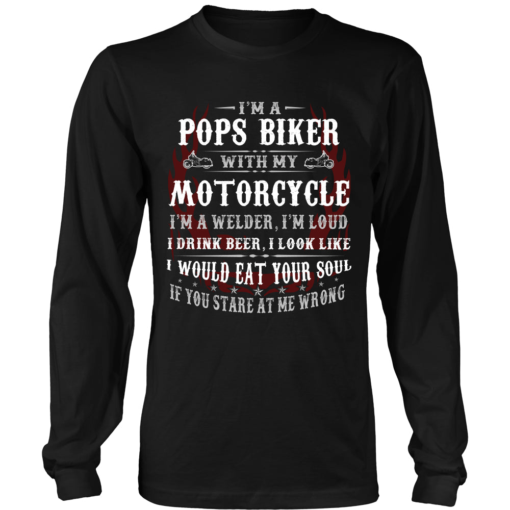 Pops Biker With My Motorcycle T-Shirt - Pops Motorcycle Shirt - TeeAmazing
