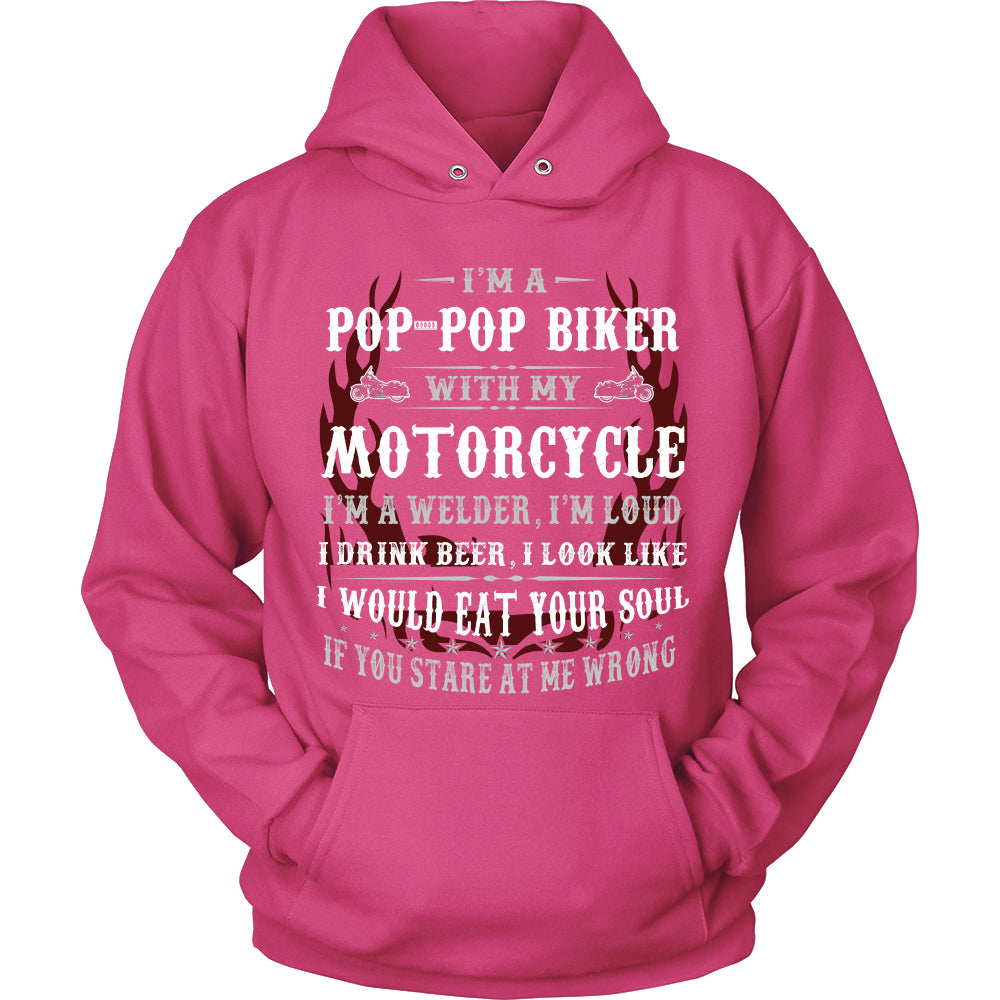 Pop-Pop Biker With My Motorcycle T-Shirt - Pop-Pop Motorcycle Shirt - TeeAmazing
