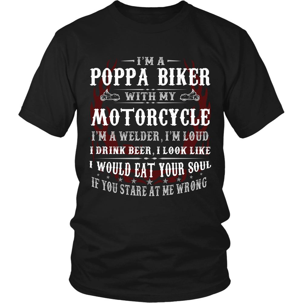 Poppa Biker With My Motorcycle T-Shirt - Poppa Motorcycle Shirt - TeeAmazing